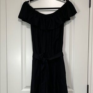 Elegant Black Off-Shoulder black linen Romper